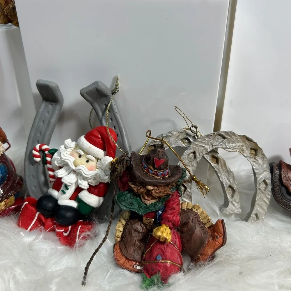 Western Cowboy Santa Ornaments Lot Set of 13 Unique Christmas Decorations‎